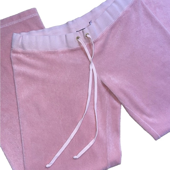 Vintage Y2K Juicy Couture Pink Terry Low Rise Pink Small Crop Slim Wide Leg Pant - Picture 3 of 12